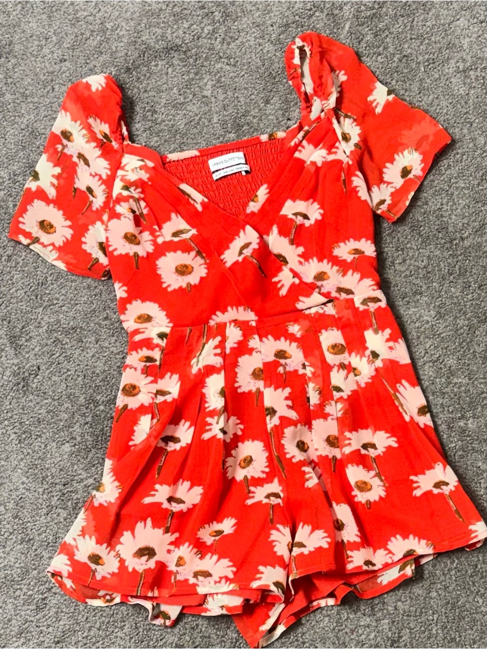 Urban outfitters Red Floral Short Sleeve Romper with White Daisies